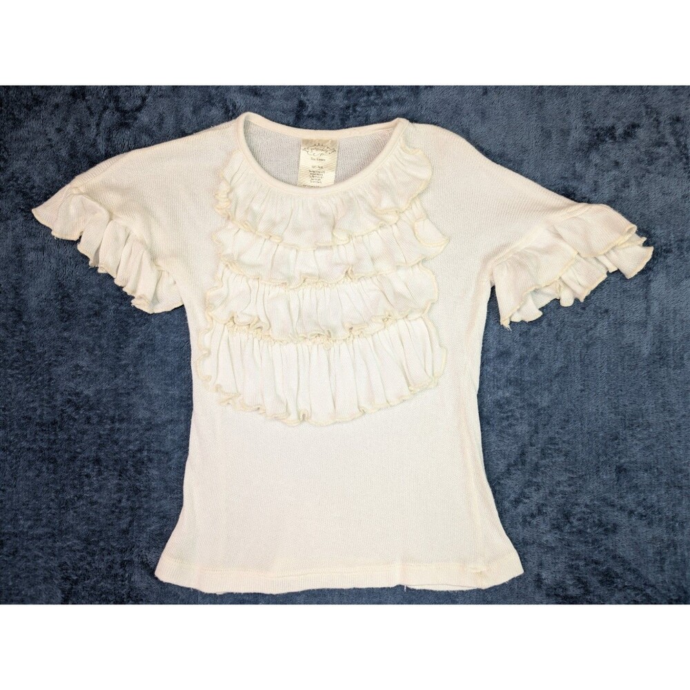 PERSNICKETY Girls Lola Boho Ivory/White Ruffle Top Lace Accents Size 4Y